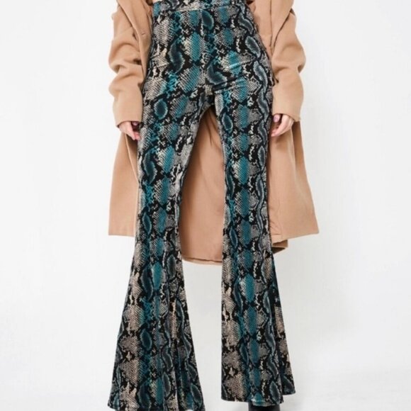 I.AM.GIA Delilah Snake Python Velvet High Waisted Bell Bottom Flared Pants - Picture 1 of 10